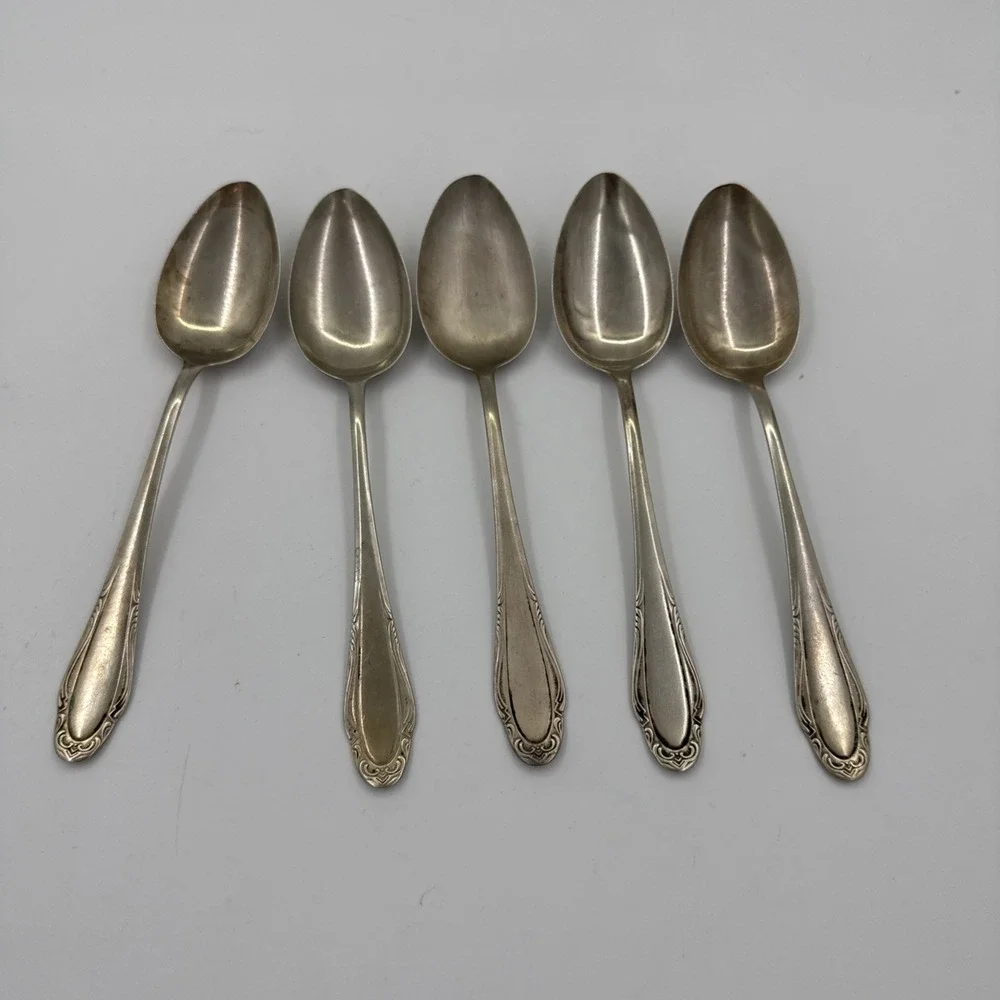 Silvia Made In Germany Vintage Silver Plated Spoons Rococo Style Set Of 5